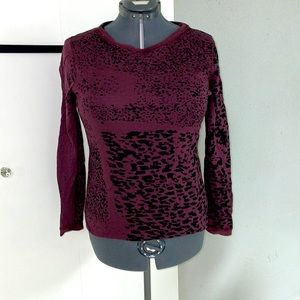 Roll-neck Reversible Long-Sleeve Tee in Burgundy & Black